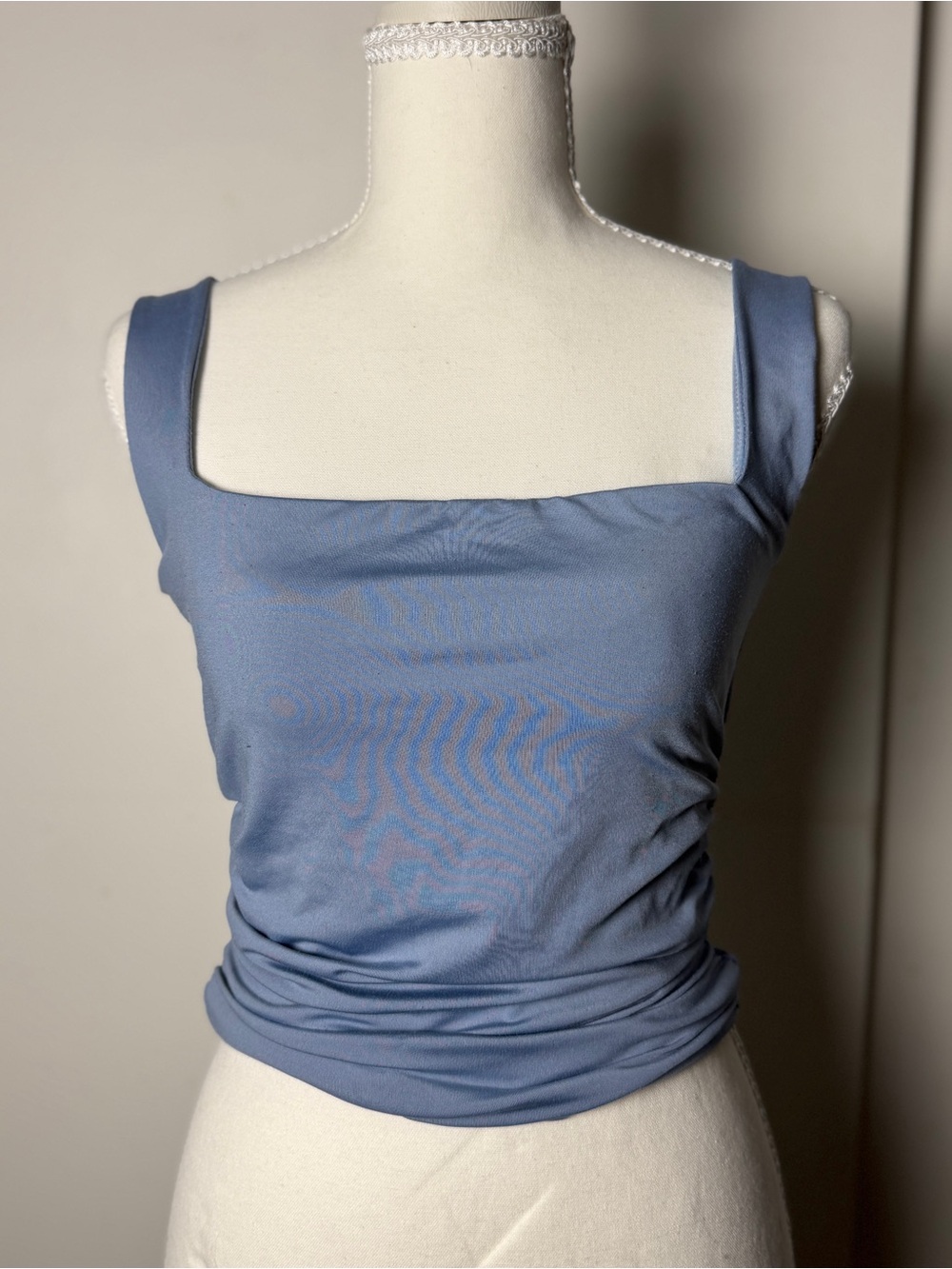 Chocolate Blue Ruched Crop Top Women's Small Square Neck Stretch Y2K Going Out